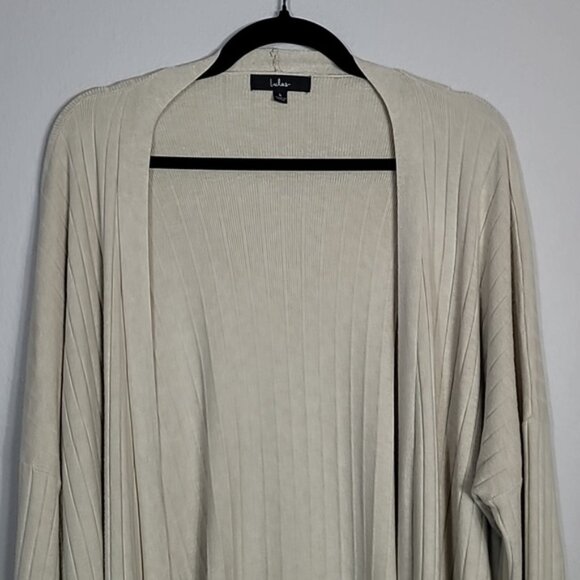 Lulus Ribbed Knit Cardigan Size L Cream Ivory Pockets Chunky Knit Coastal Lagen - Picture 2 of 13